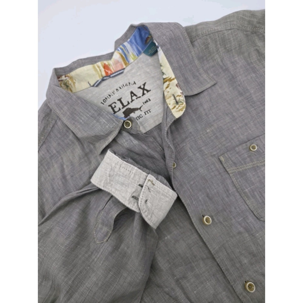 Tommy Bahama Relax Mens XL Gray 100% Linen Long Sleeve Button Up Shirt